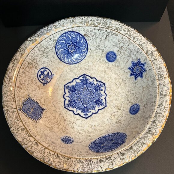 1910 - JKL Fenton Osaka England White, Gold & Blue China Bowl - Picture 1 of 5